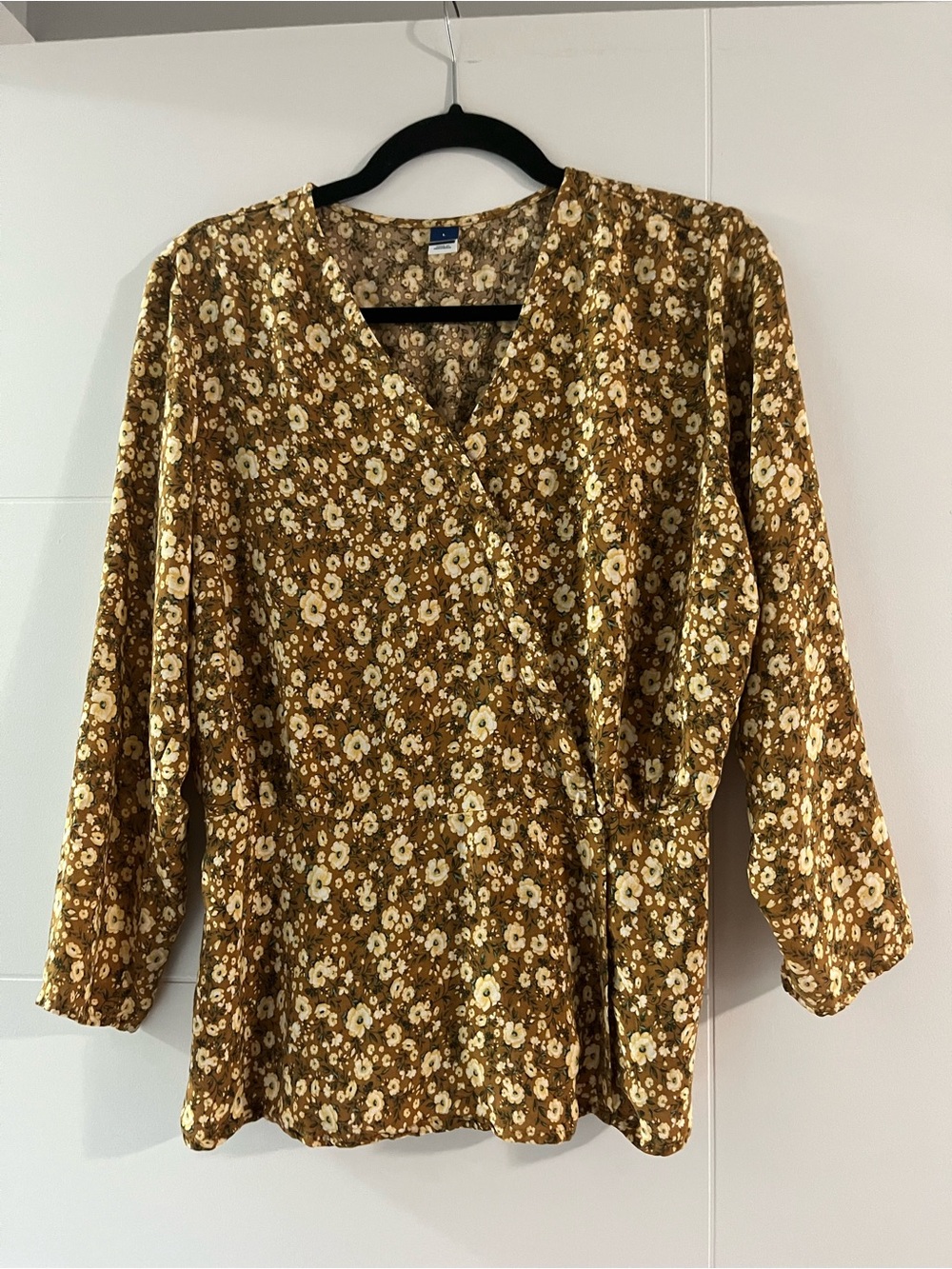 Old Navy Brown and Cream Boho Floral Wrap Style Blouse